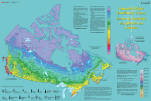 A map of Canada's agricultural hardiness zones.